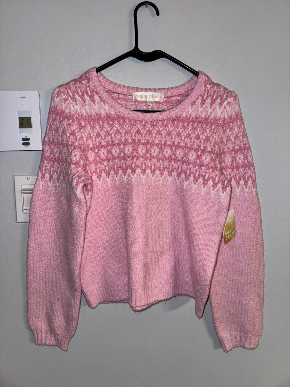 Pink Knit Sugar Moon Crewneck Sweater